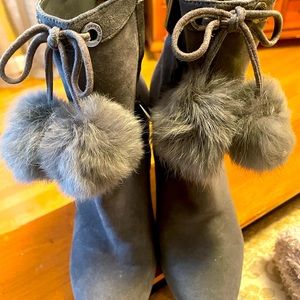 Michael Kors Grey Suede Pom Pom Ankle Boots size 7.5M